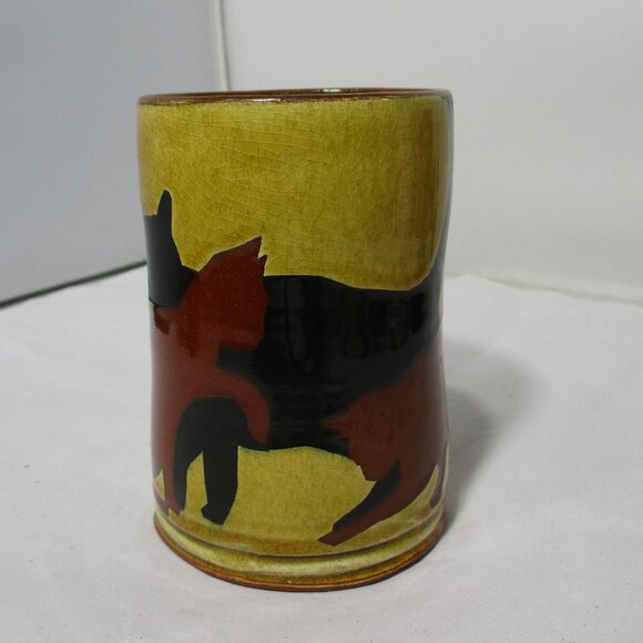Redware Art Pottery Mug Tankard Cat Silhouette Design - Picture 5 of 7